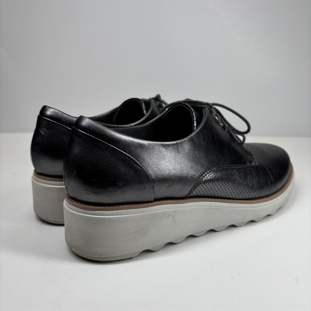 Clarks Sharon Crystal Women's US 11M Pewter Leather Wedge Oxford Shoes Platform - Picture 12 of 16